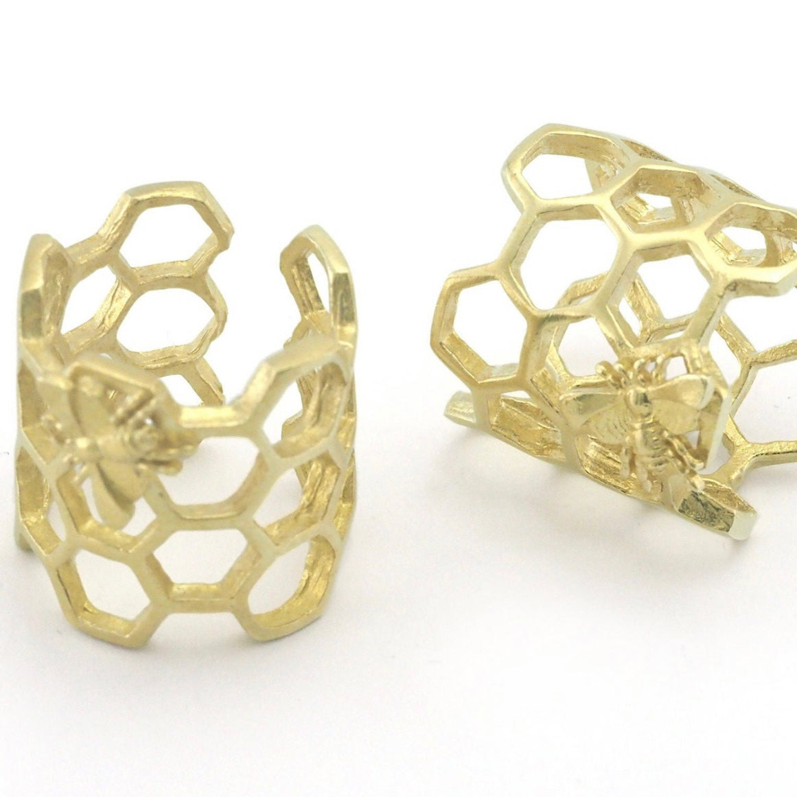 Honeycomb + Bee Brass Ring Adjustable