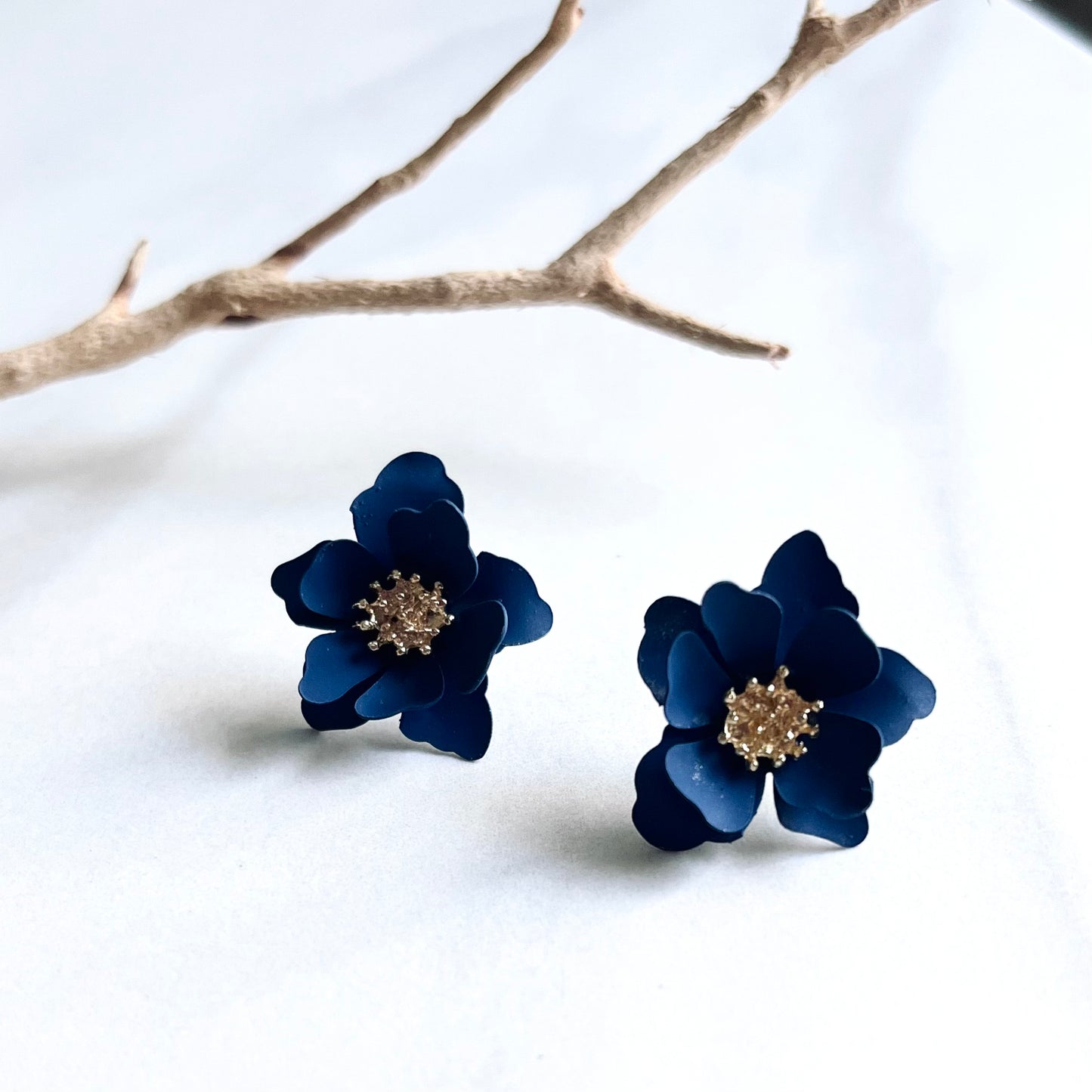 Flower Studs Navy Blue