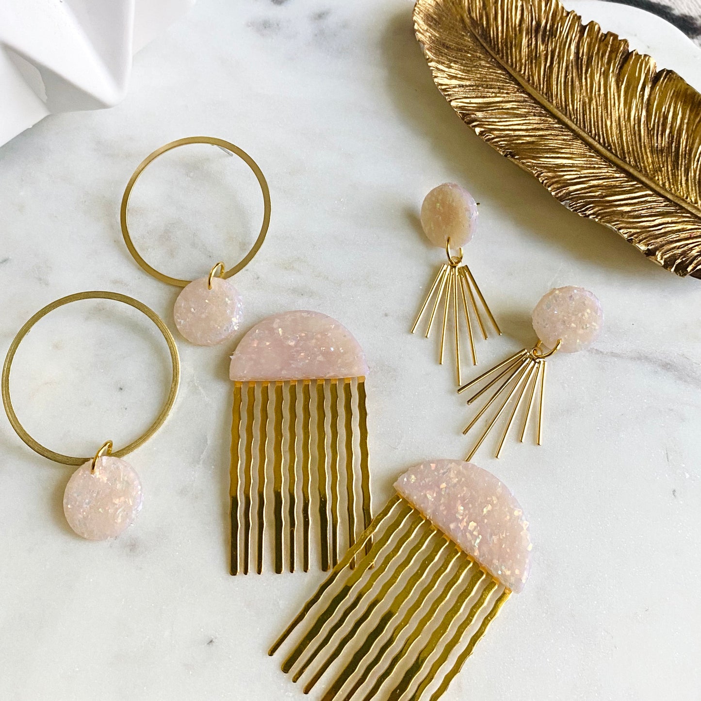 Sparkle Clay + Brass Hoops