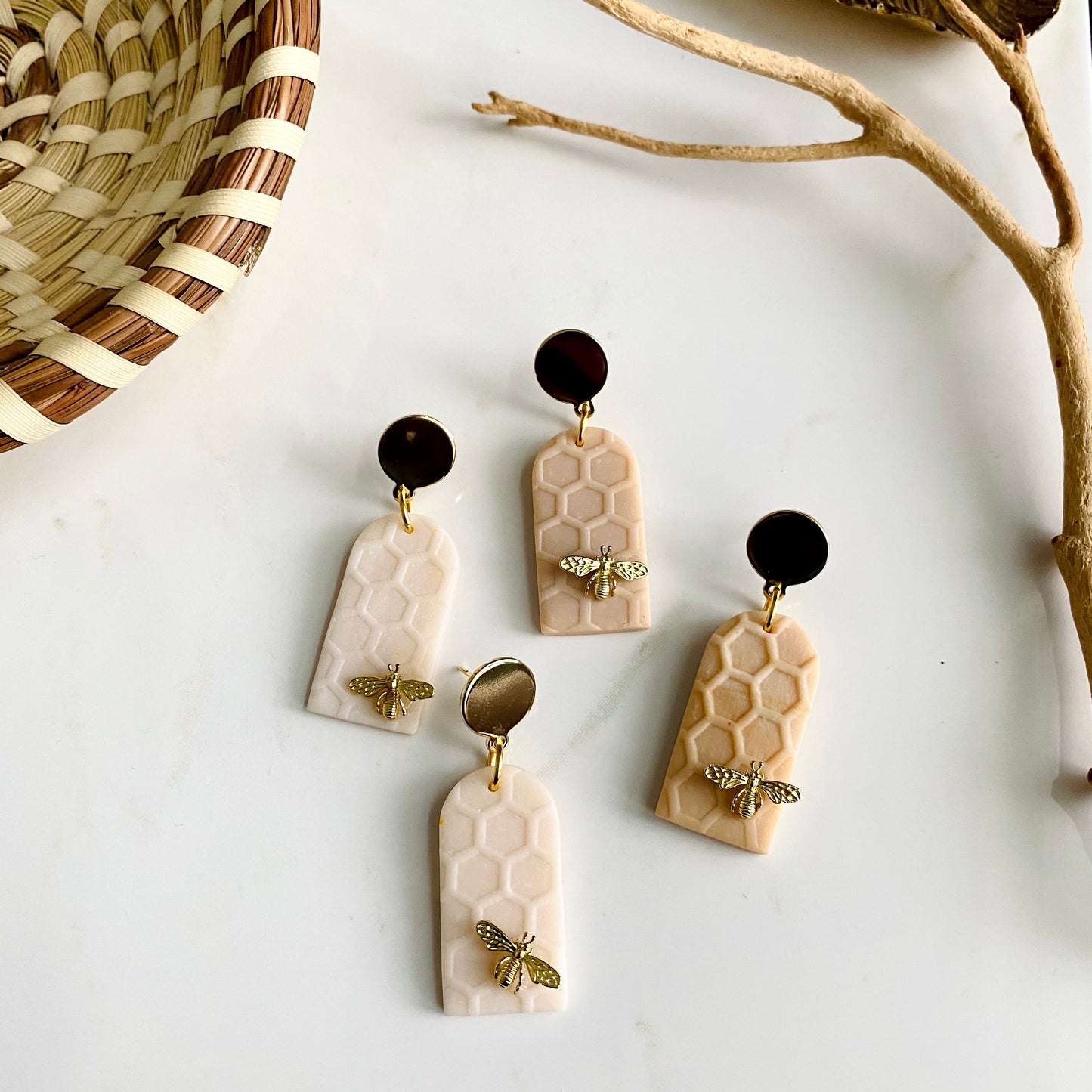 Honeycomb Print + Brass Bee