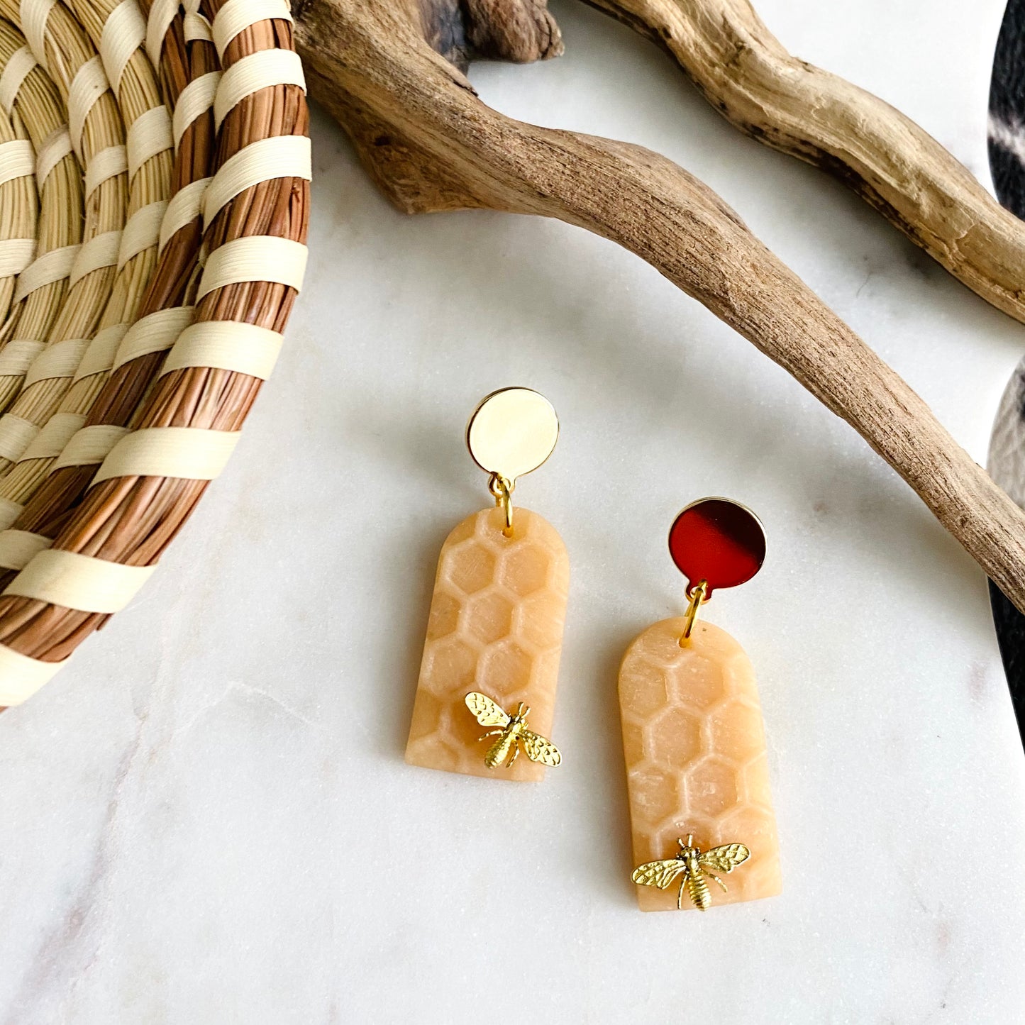 Honeycomb Print + Brass Bee