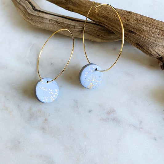 Gray Sparkle Clay + 18k Gold Filled Hoops