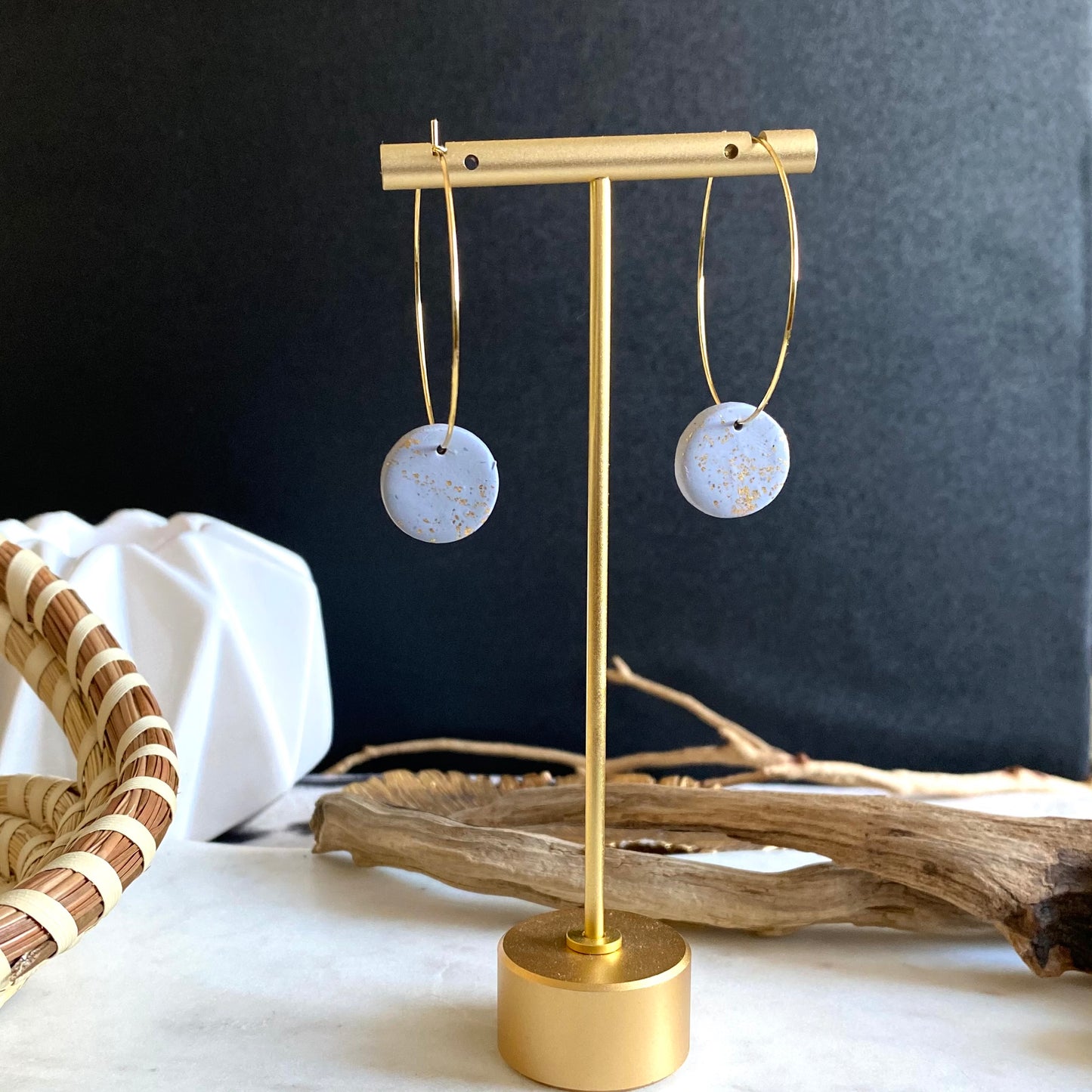 Gray Sparkle Clay + 18k Gold Filled Hoops