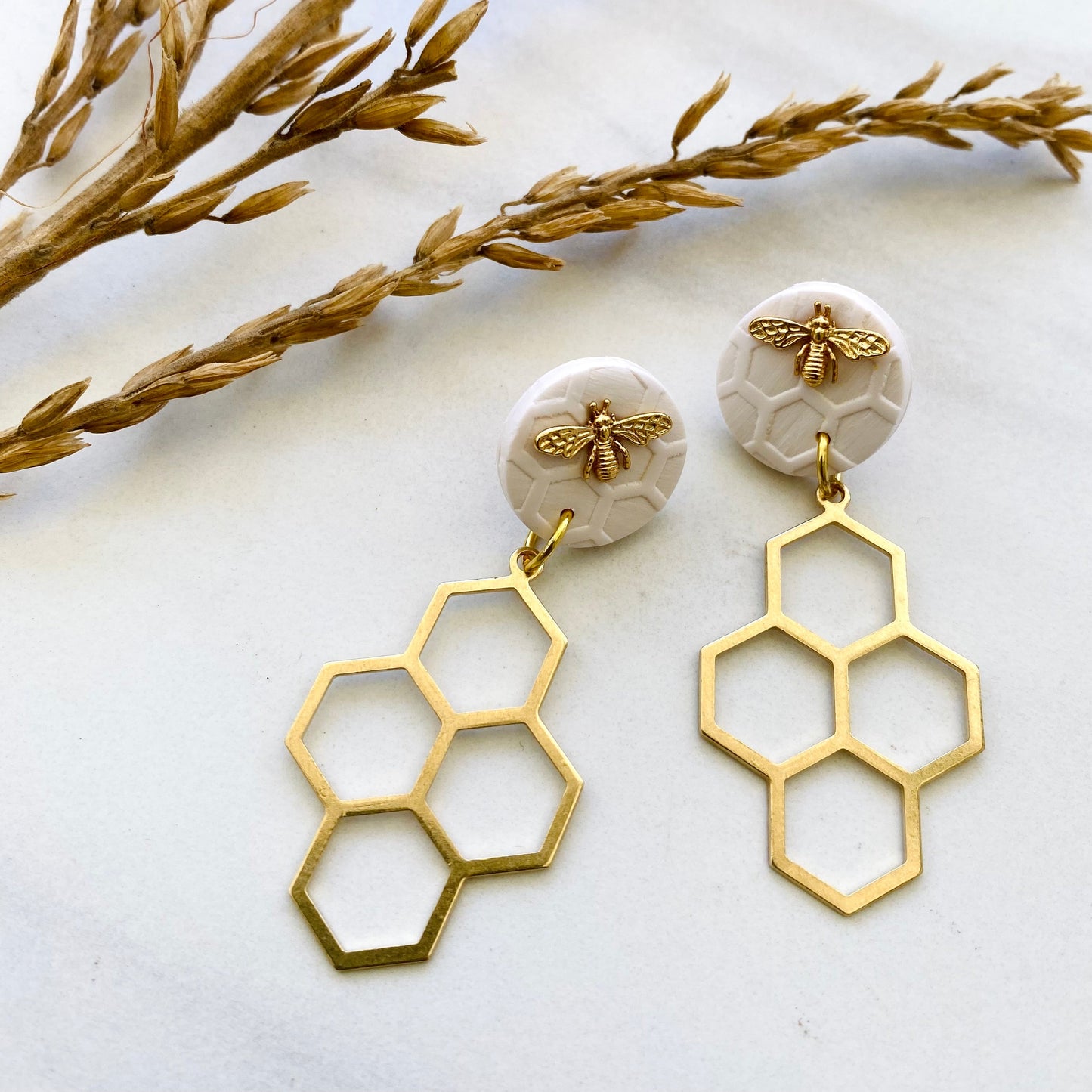 Cream Clay + Brass Honeycomb + Brass Bee