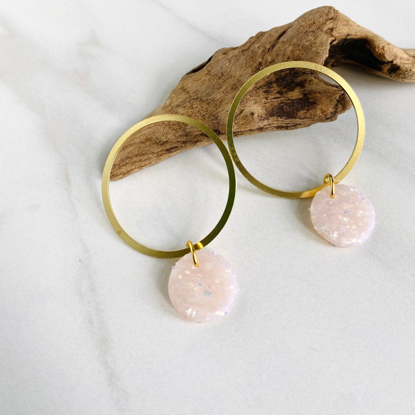 Sparkle Clay + Brass Hoops