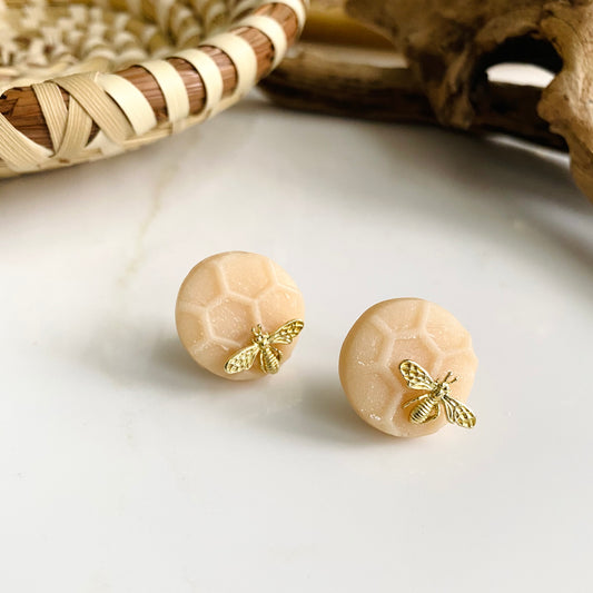 Honeycomb + Brass Bee Studs