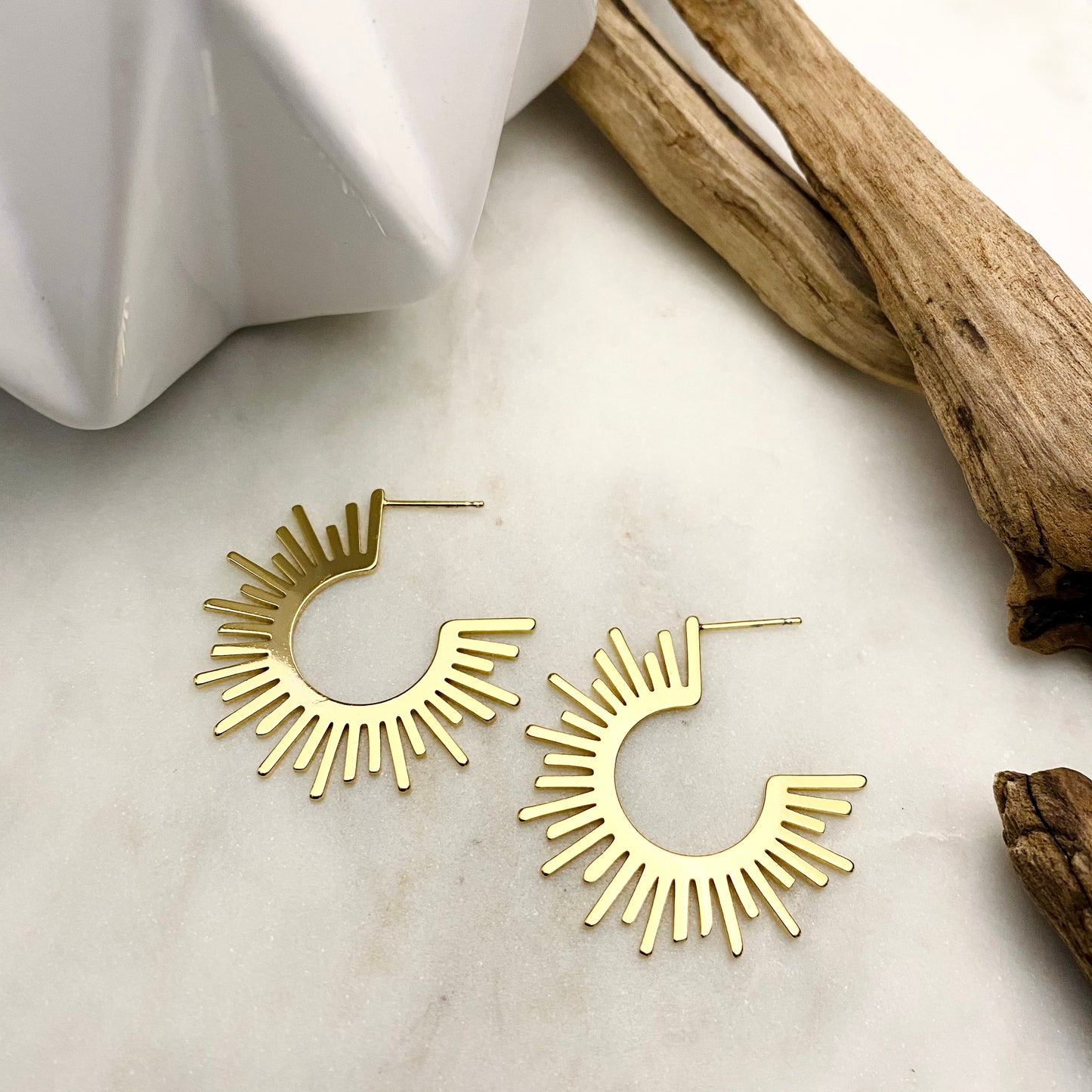 18K Gold Filled Sunburst Hoops