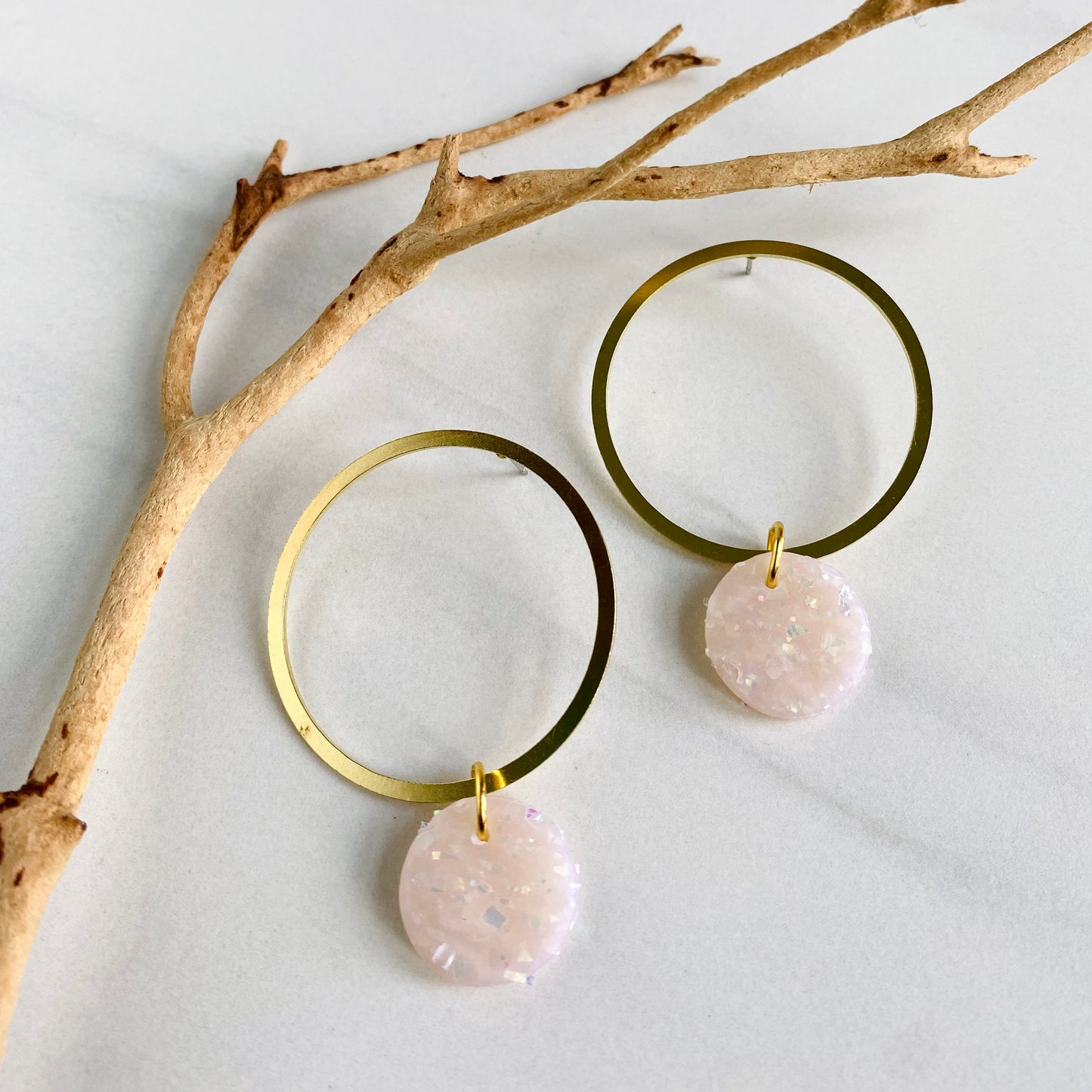 Sparkle Clay + Brass Hoops