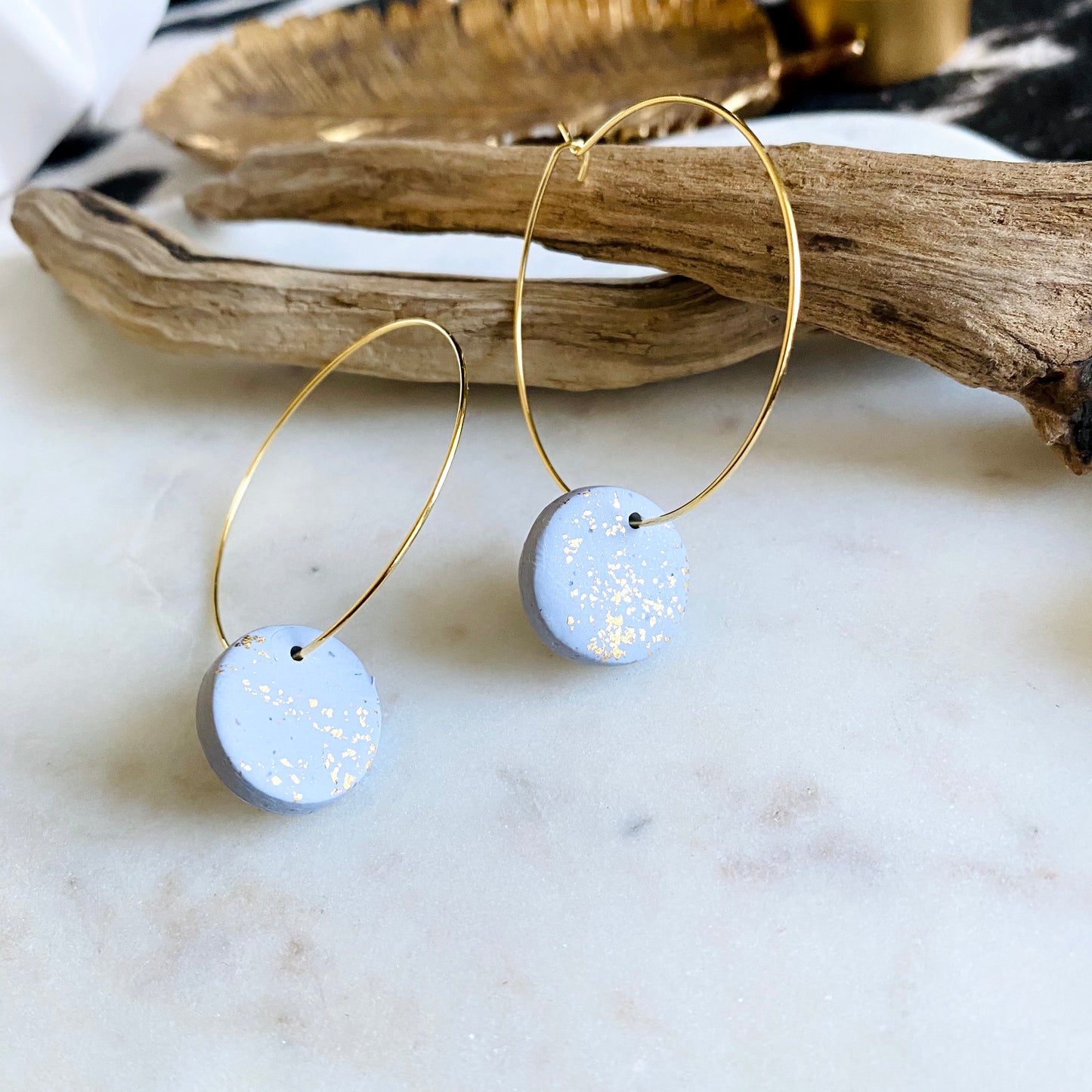 Gray Sparkle Clay + 18k Gold Filled Hoops