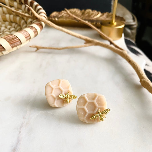 Honeycomb +Brass Bee Studs