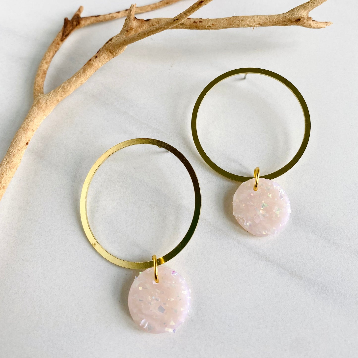 Sparkle Clay + Brass Hoops