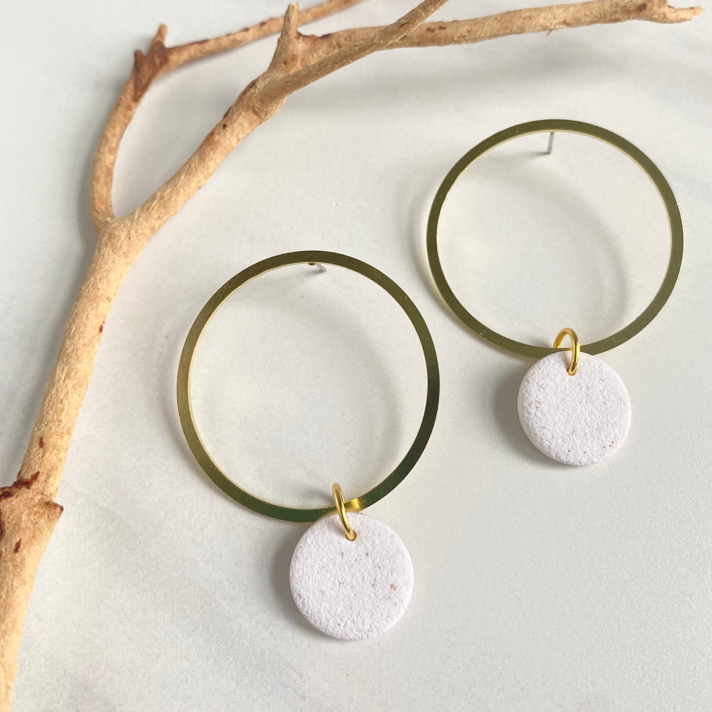 Opal Textured Clay + Brass Hoops