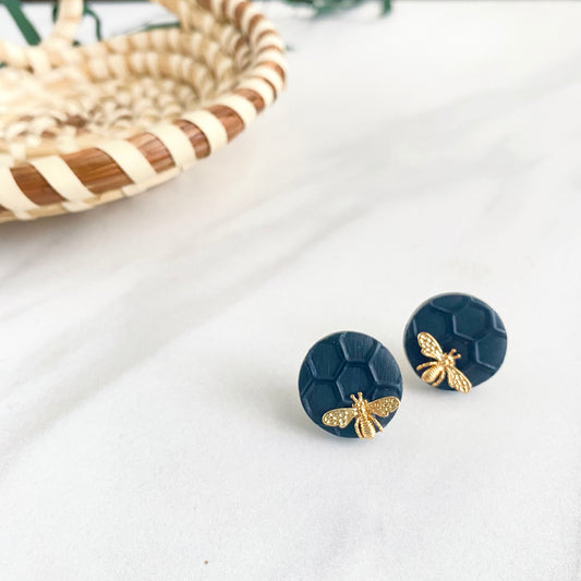 Black Honeycomb + Brass Bee Studs