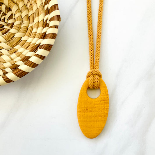 Clay Pendant Necklace // Mustard Yellow Textured