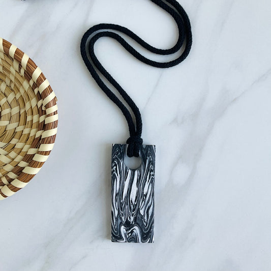 Clay Pendant Necklace // Black + White Print