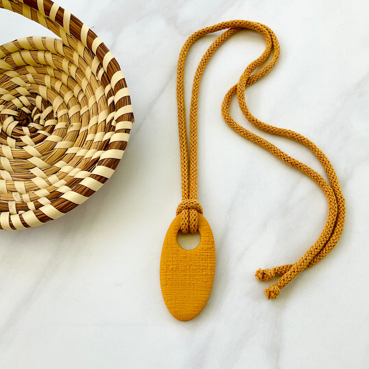 Clay Pendant Necklace // Mustard Yellow Textured