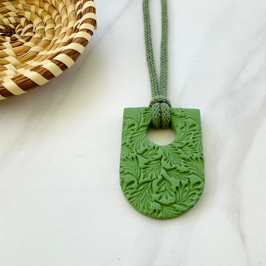 Clay Pendant Necklace // Olive Green Textured