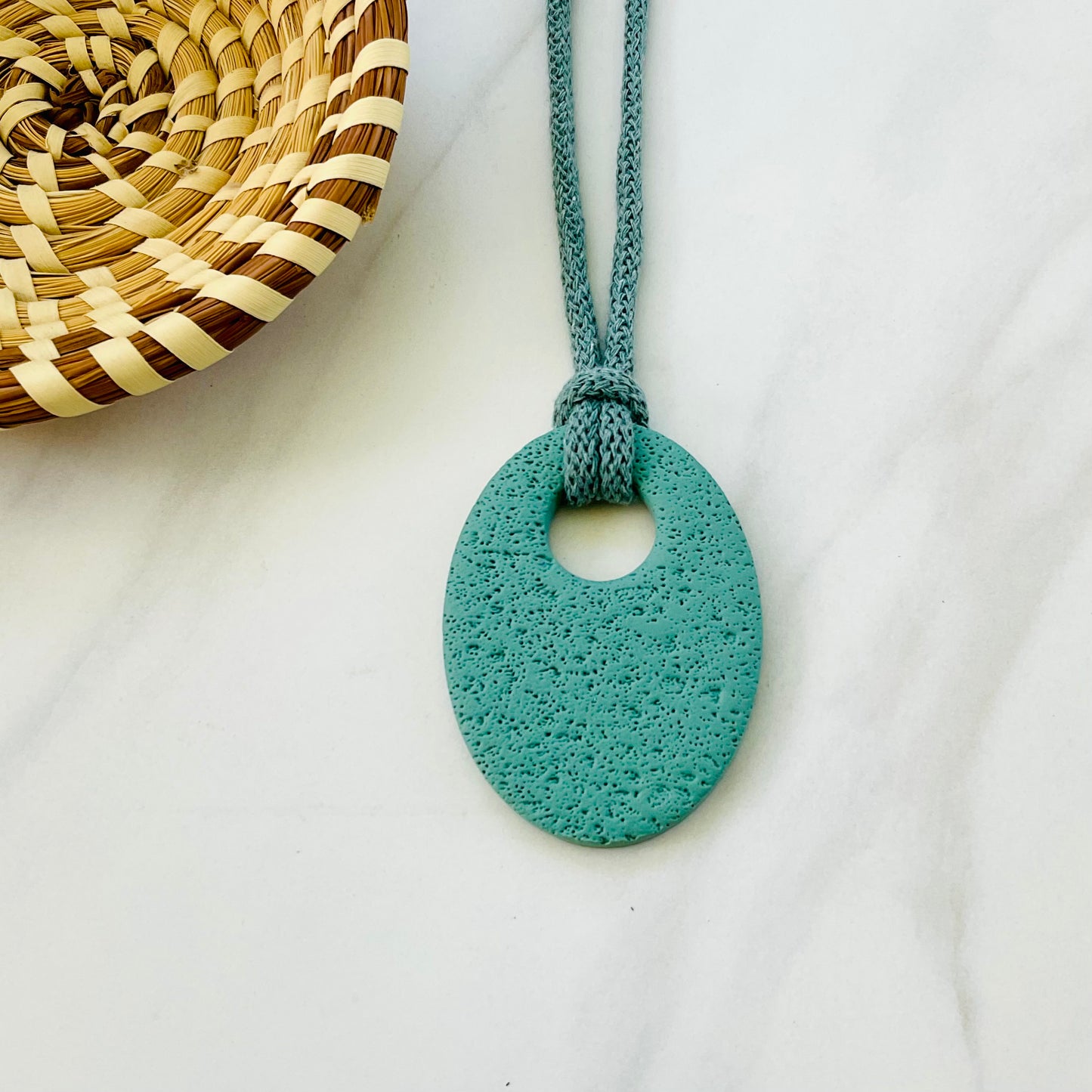 Clay Pendant Necklace // Sea Foam Green Textured