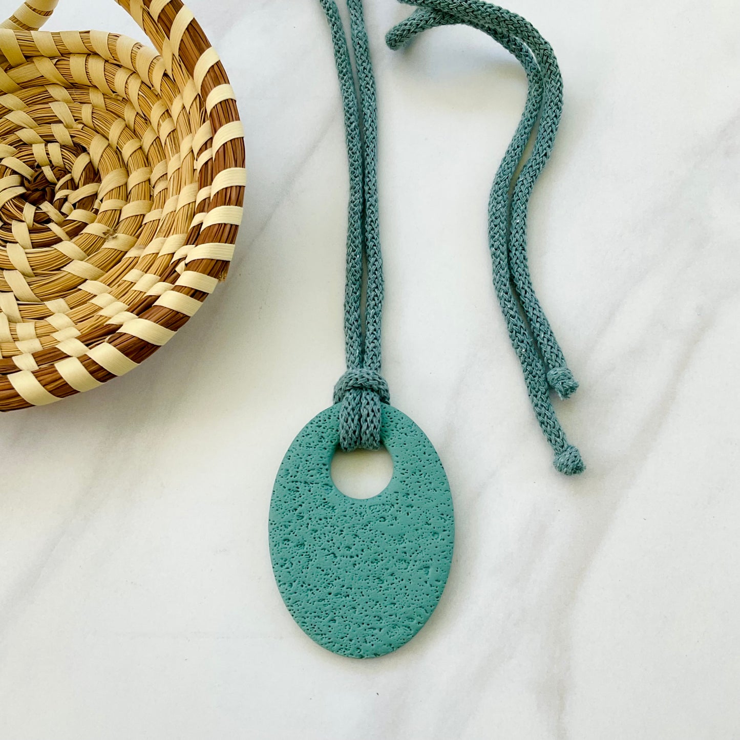 Clay Pendant Necklace // Sea Foam Green Textured