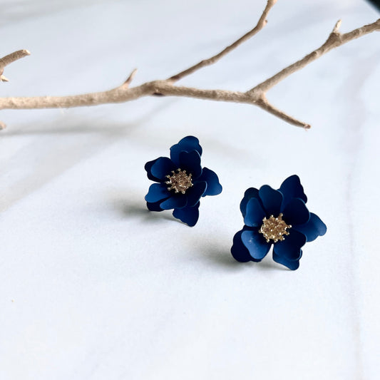 Flower Studs Navy Blue