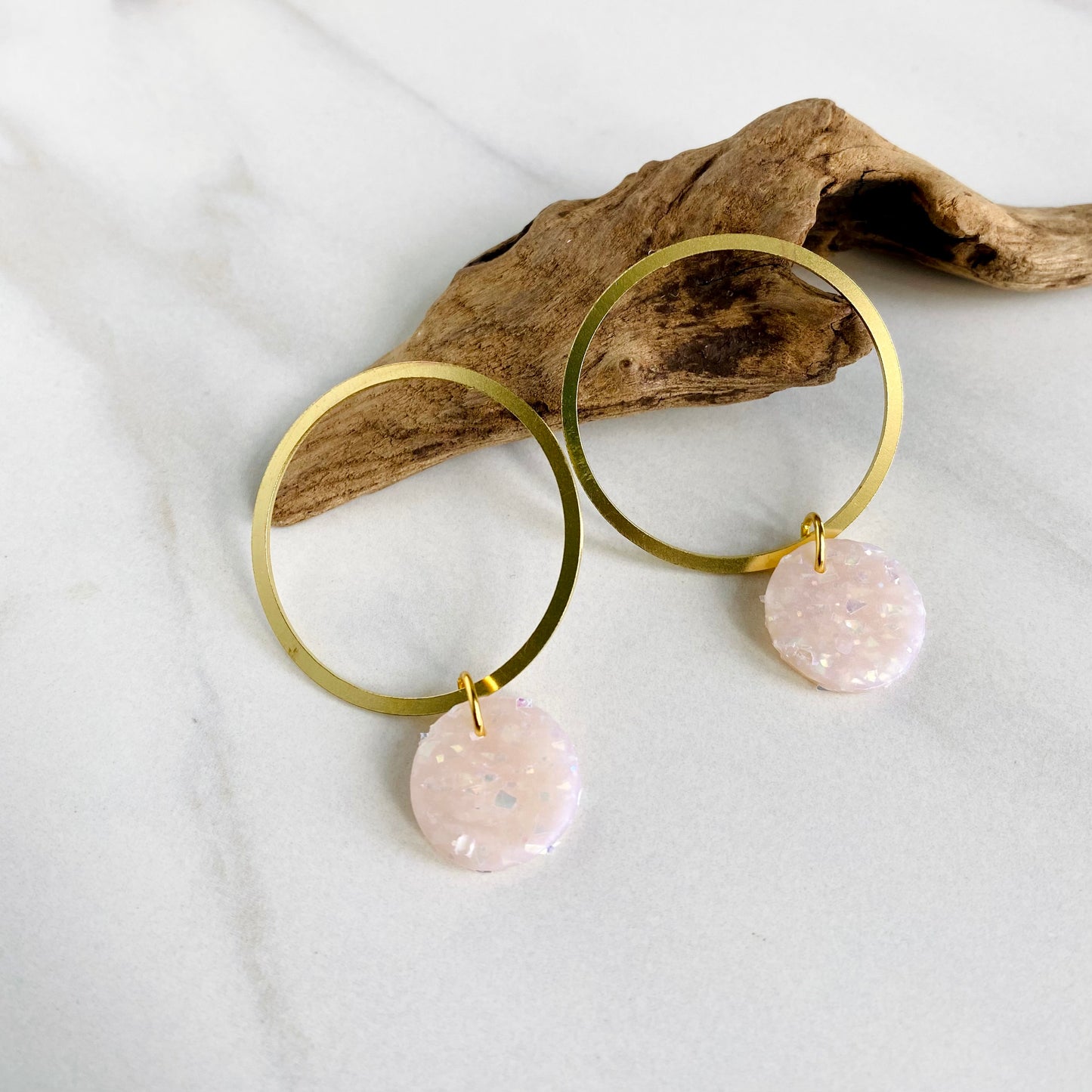 Sparkle Clay + Brass Hoops
